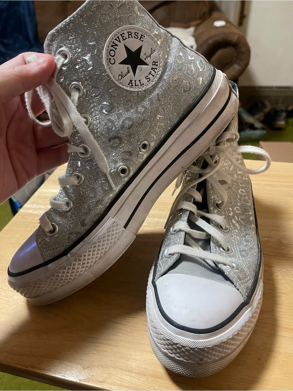 Converse Women's Chuck Taylor All Star Lift Glitter Leopard Print High Tops Sz 8